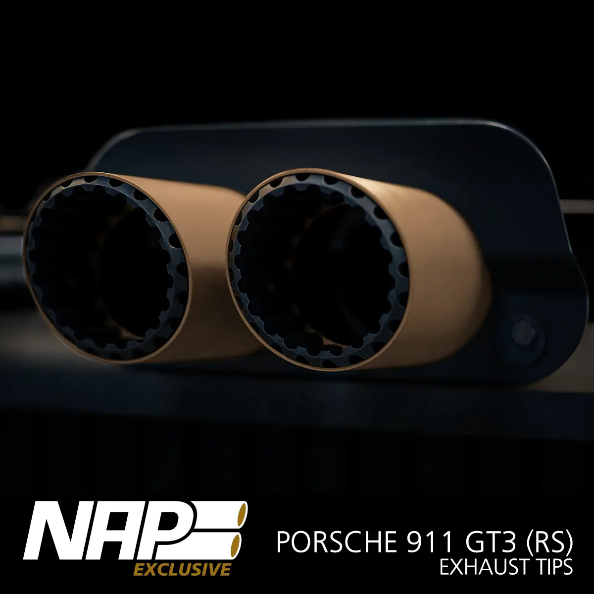 NAP Sportaupuff Porsche 911 GT3 RS Exhaust Tailpipe Tips NAPexclusive bronze front