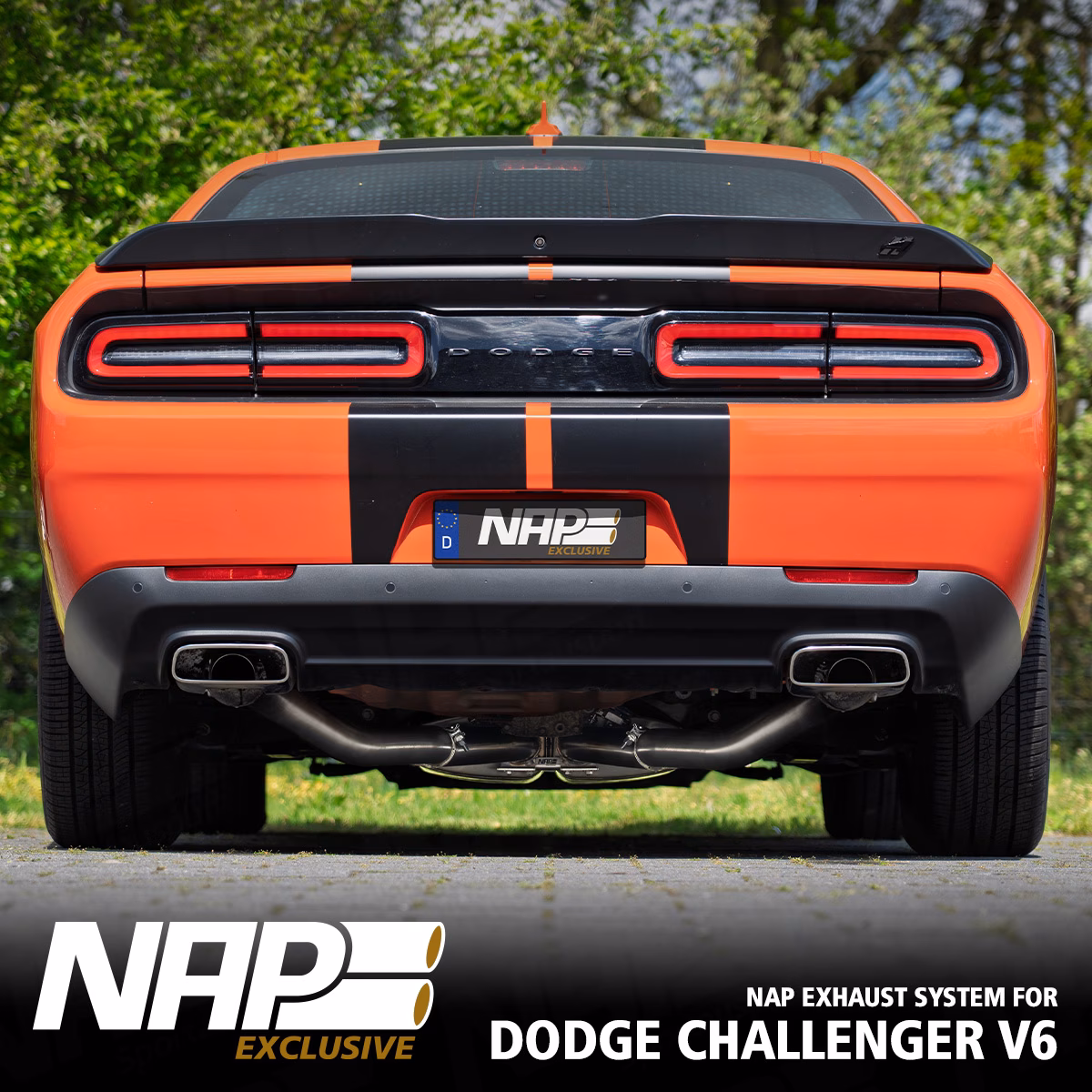 NAP Sportauspuff Dodge Challenger V6 242 NAP Klappenauspuff 3-Zoll passend für Dodge Challenger V6 Facelift (2015+) mit ECE-Zulassung